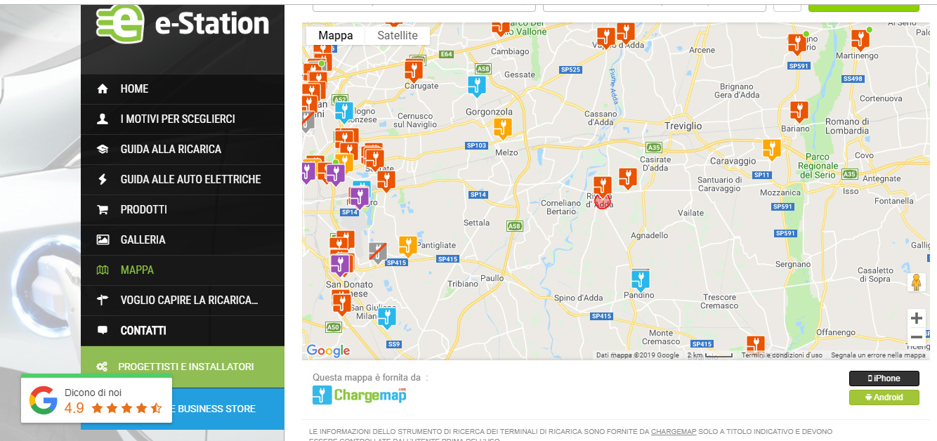 e-station mappa screenshot rivolta d'adda colonnine elettriche per viaggiare